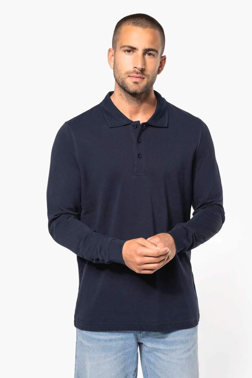 MEN'S LONG-SLEEVED PIQUÉ POLO SHIRT - Black - Additional