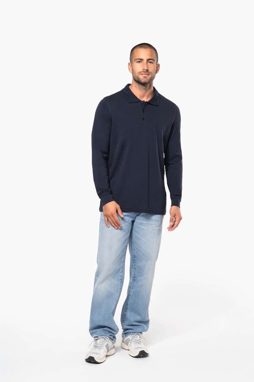 MEN'S LONG-SLEEVED PIQUÉ POLO SHIRT - Black - Additional