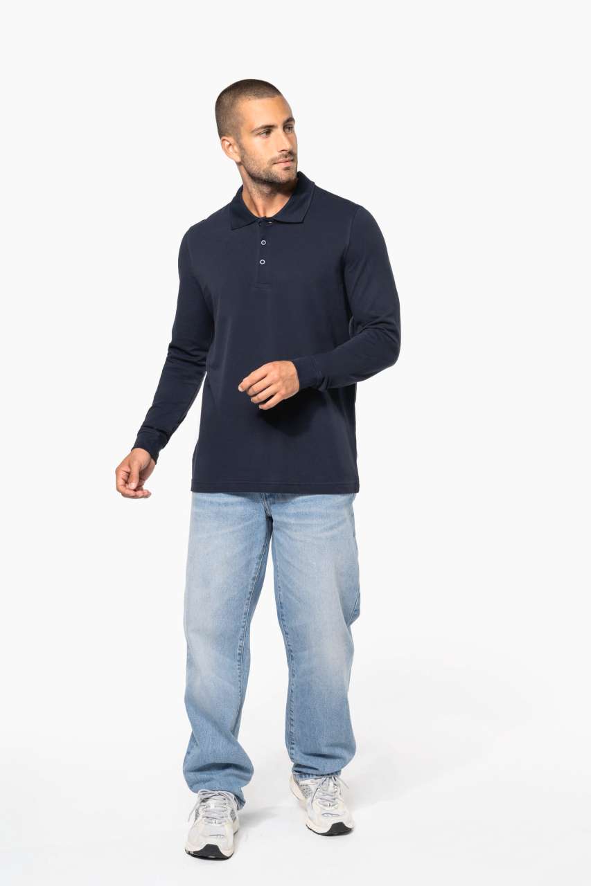 MEN'S LONG-SLEEVED PIQUÉ POLO SHIRT - Black - Additional