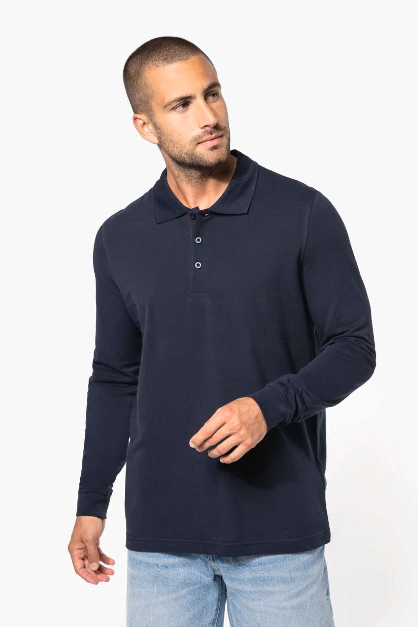 MEN'S LONG-SLEEVED PIQUÉ POLO SHIRT - Black - Model