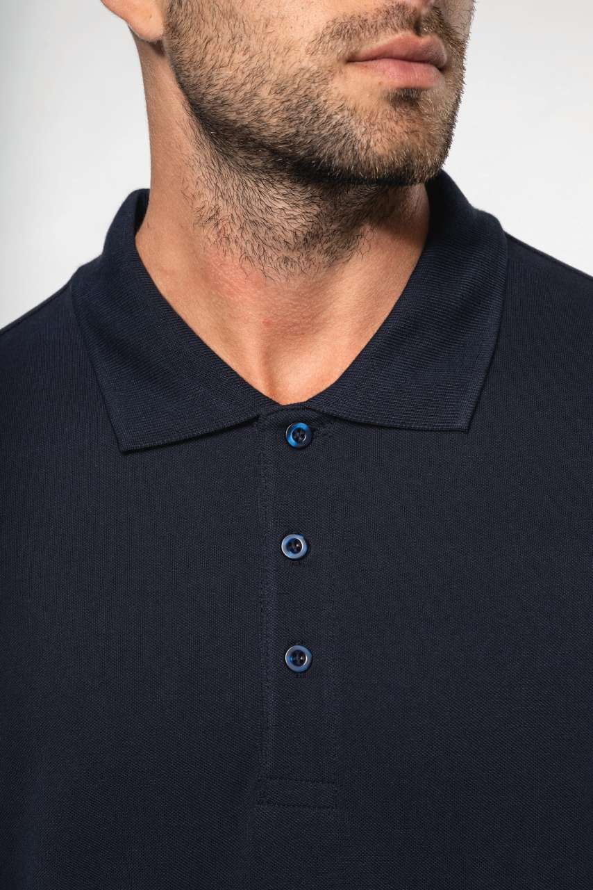 MEN'S LONG-SLEEVED PIQUÉ POLO SHIRT - Light Royal Blue - Additional