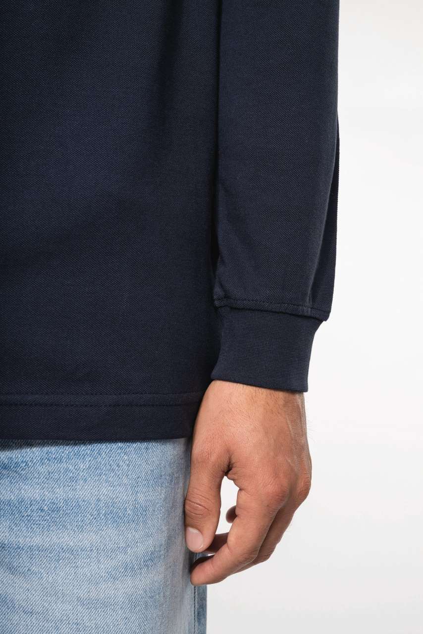 MEN'S LONG-SLEEVED PIQUÉ POLO SHIRT - Black - Additional