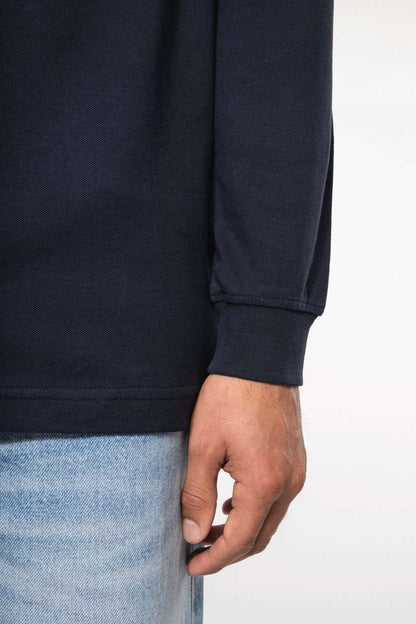 MEN'S LONG-SLEEVED PIQUÉ POLO SHIRT - Black - Additional
