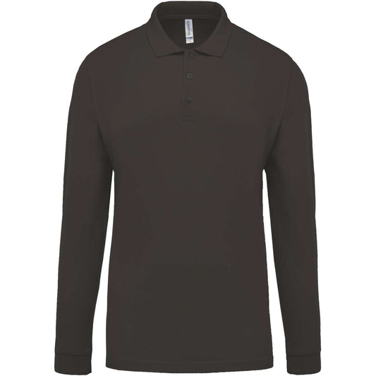 MEN'S LONG-SLEEVED PIQUÉ POLO SHIRT - Dark Grey - Main