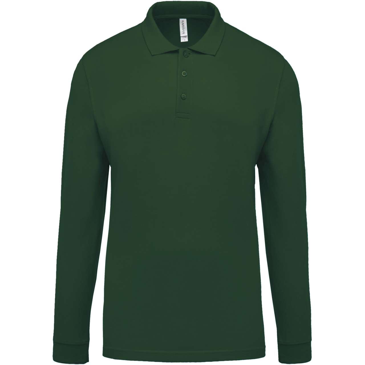 MEN'S LONG-SLEEVED PIQUÉ POLO SHIRT - Forest Green - Main