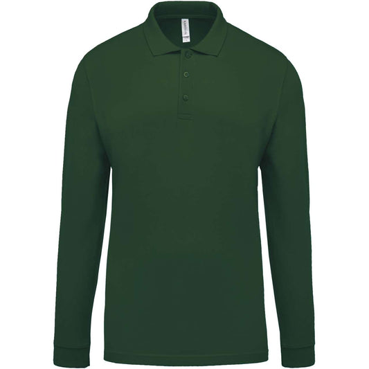 MEN'S LONG-SLEEVED PIQUÉ POLO SHIRT - Forest Green - Main