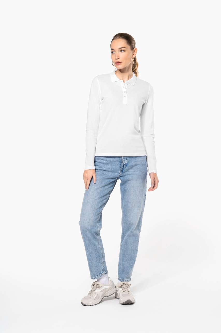 LADIES’ LONG-SLEEVED PIQUÉ POLO SHIRT - Sky Blue - Additional