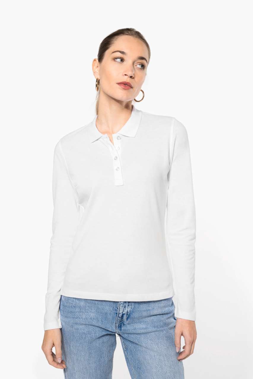 LADIES’ LONG-SLEEVED PIQUÉ POLO SHIRT - Black - Model