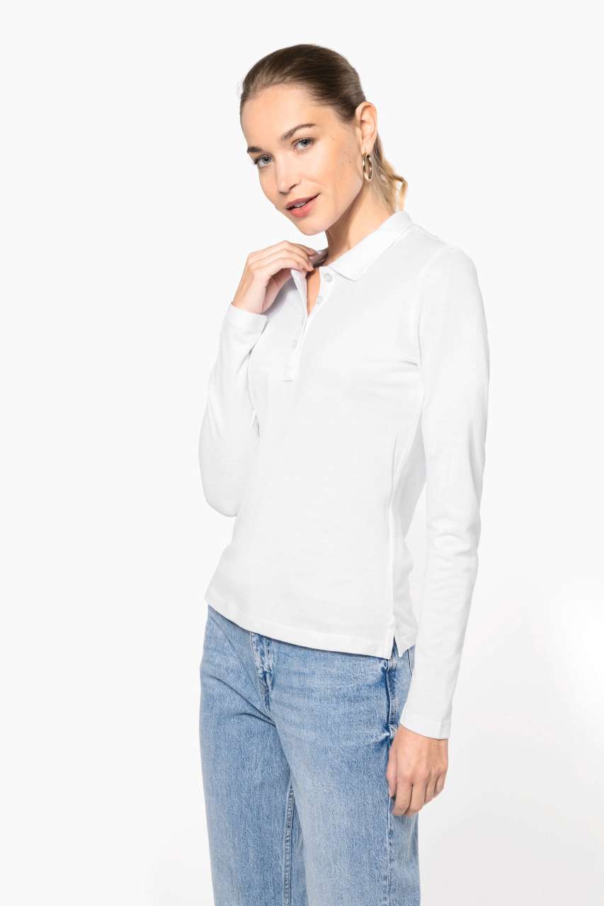LADIES’ LONG-SLEEVED PIQUÉ POLO SHIRT - Black - Additional