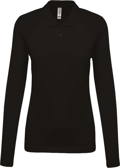 LADIES’ LONG-SLEEVED PIQUÉ POLO SHIRT - Black - Main