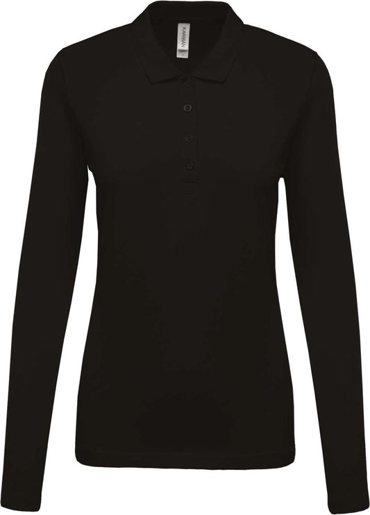 LADIES’ LONG-SLEEVED PIQUÉ POLO SHIRT - Black - Main