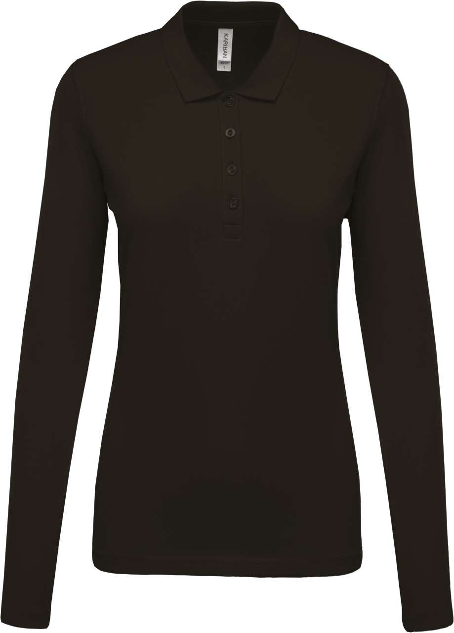 LADIES’ LONG-SLEEVED PIQUÉ POLO SHIRT - Dark Grey - Main