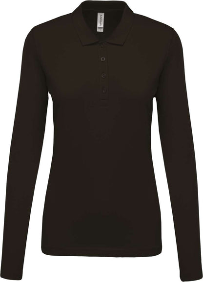 LADIES’ LONG-SLEEVED PIQUÉ POLO SHIRT - Dark Grey - Main