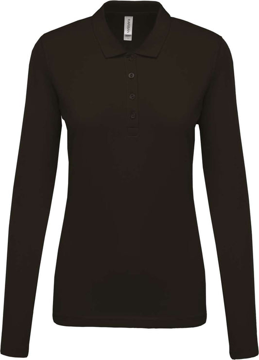 LADIES’ LONG-SLEEVED PIQUÉ POLO SHIRT - Dark Grey - Main
