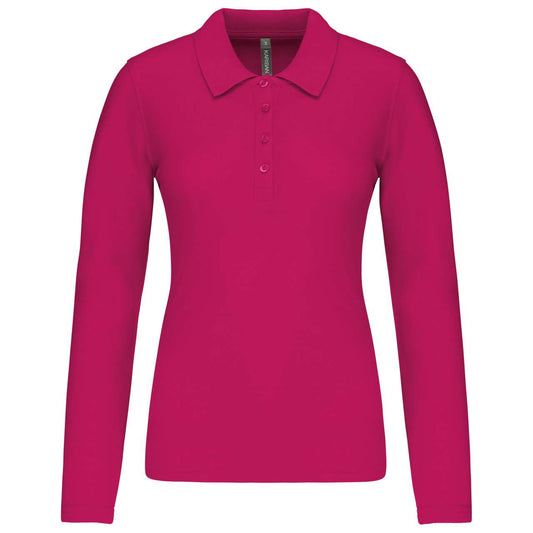 LADIES’ LONG-SLEEVED PIQUÉ POLO SHIRT - Fuchsia - Main