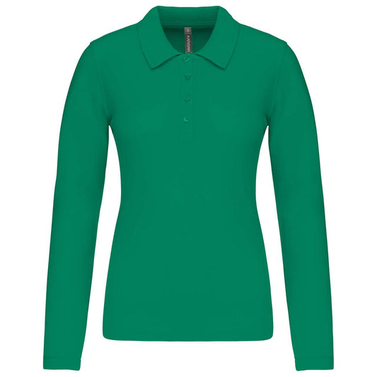 LADIES’ LONG-SLEEVED PIQUÉ POLO SHIRT - Kelly Green - Main