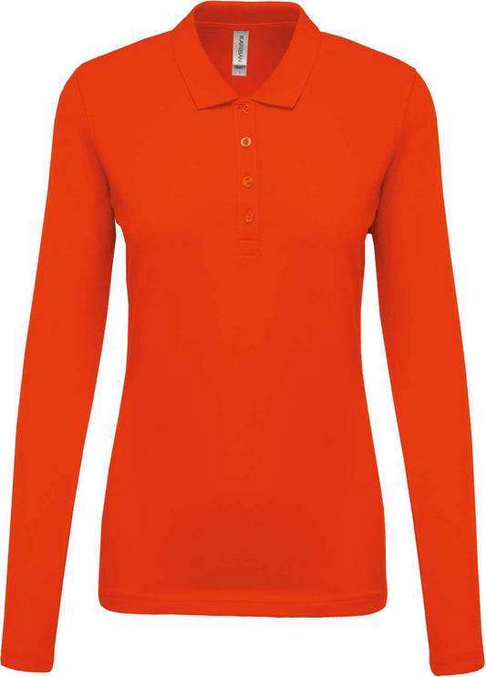 LADIES’ LONG-SLEEVED PIQUÉ POLO SHIRT - Orange - Main