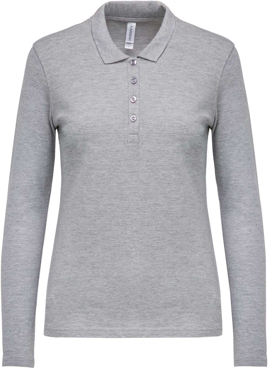 LADIES’ LONG-SLEEVED PIQUÉ POLO SHIRT - Oxford Grey - Main