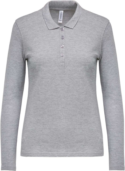 LADIES’ LONG-SLEEVED PIQUÉ POLO SHIRT - Oxford Grey - Main