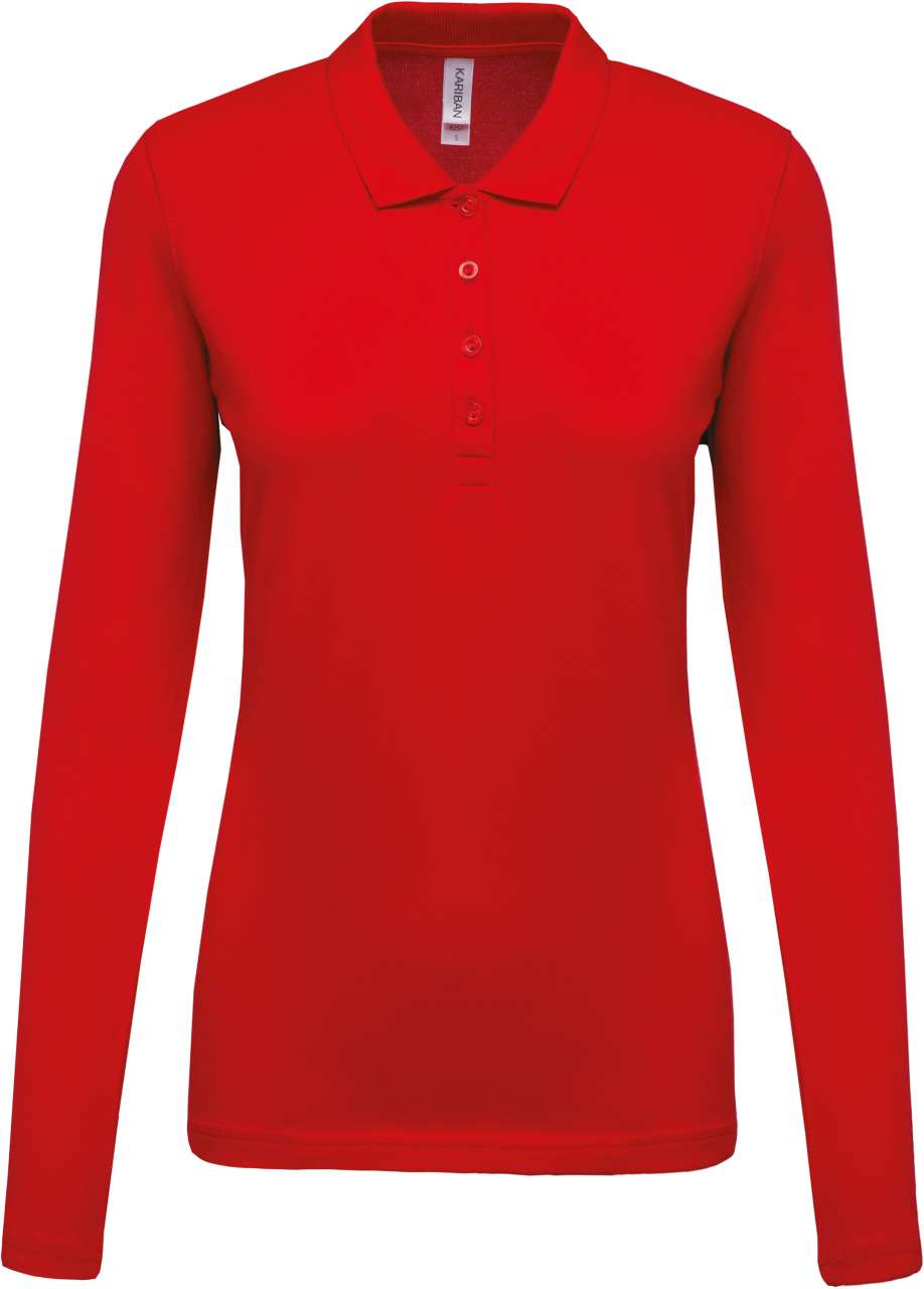 LADIES’ LONG-SLEEVED PIQUÉ POLO SHIRT - Red - Main