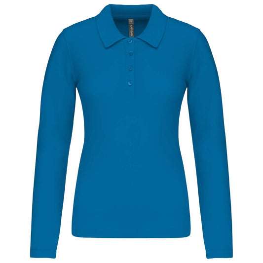LADIES’ LONG-SLEEVED PIQUÉ POLO SHIRT - Tropical Blue - Main