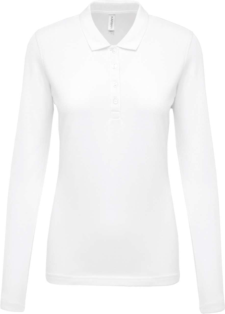 LADIES’ LONG-SLEEVED PIQUÉ POLO SHIRT - White - Main
