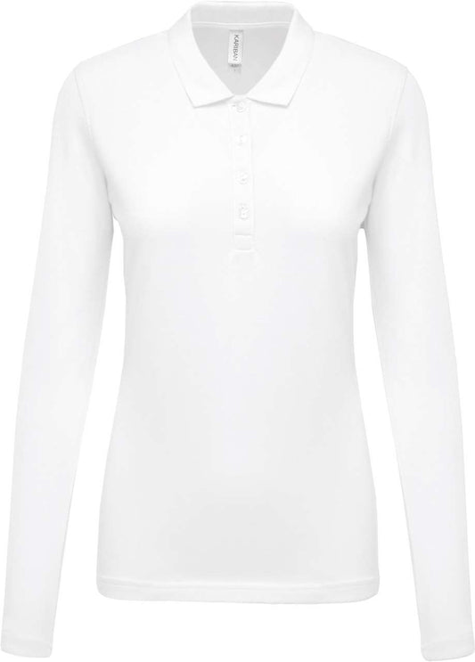 LADIES’ LONG-SLEEVED PIQUÉ POLO SHIRT - White - Main