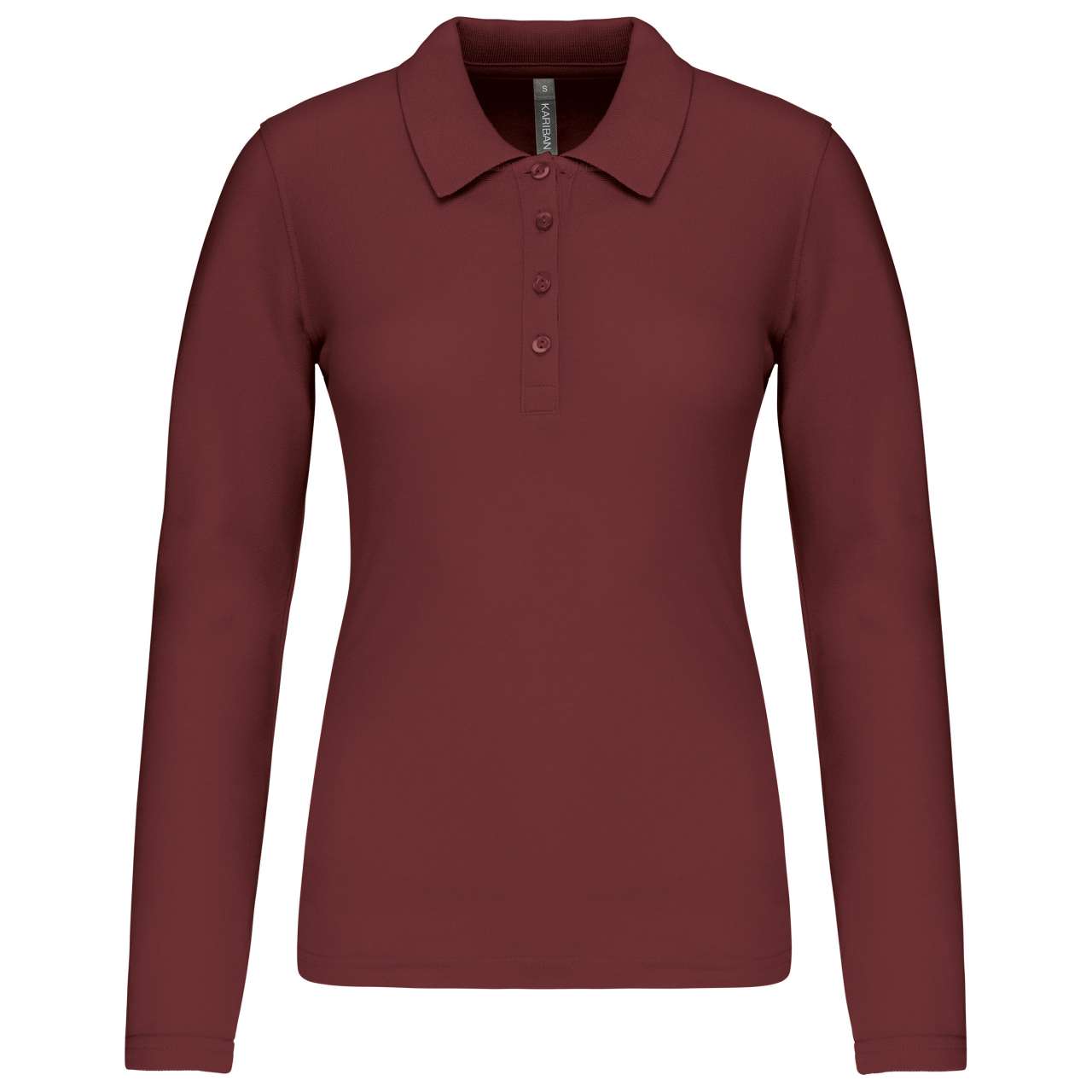 LADIES’ LONG-SLEEVED PIQUÉ POLO SHIRT - Wine - Main