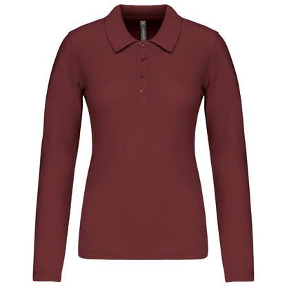 LADIES’ LONG-SLEEVED PIQUÉ POLO SHIRT - Wine - Main
