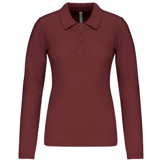 LADIES’ LONG-SLEEVED PIQUÉ POLO SHIRT - Wine - Main