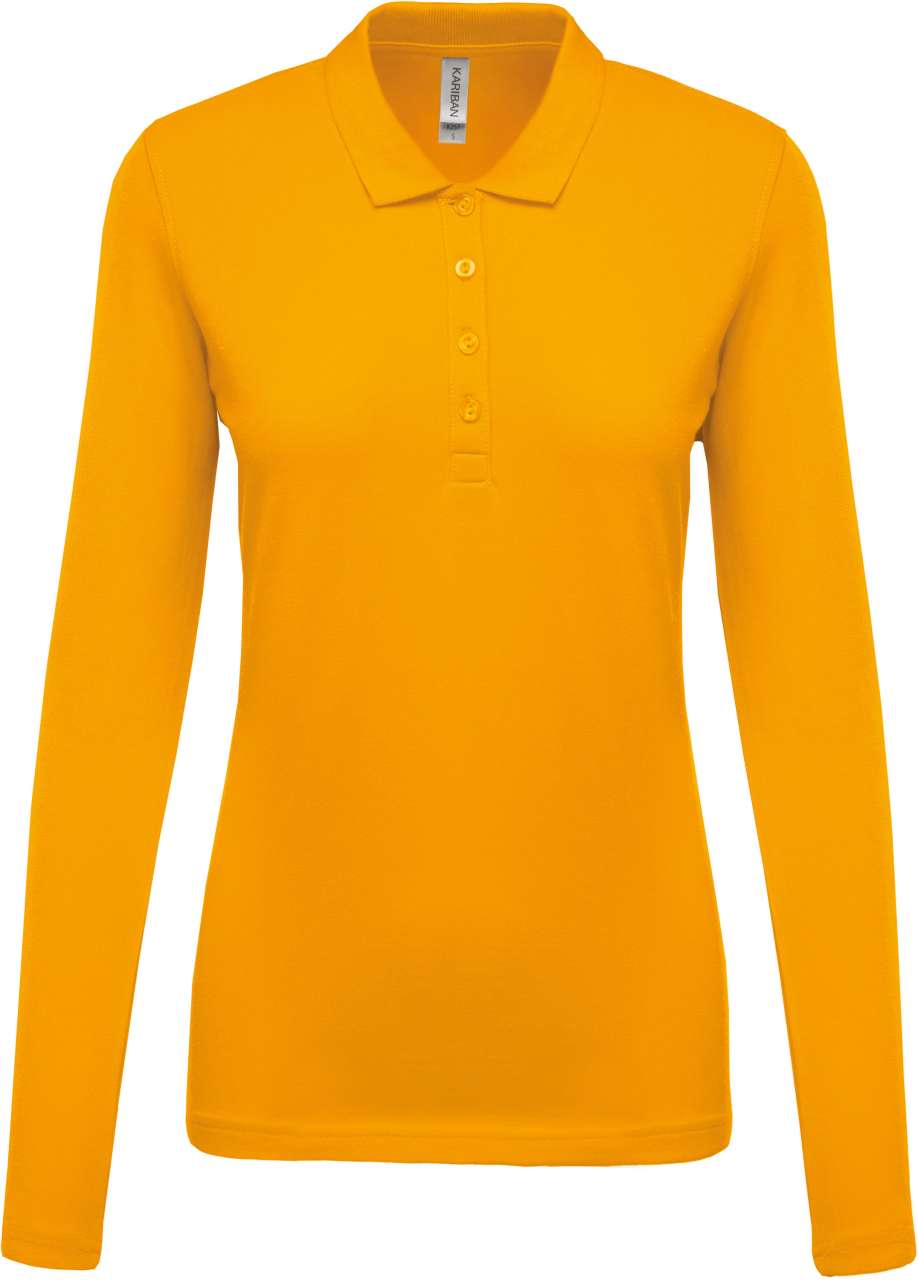 LADIES’ LONG-SLEEVED PIQUÉ POLO SHIRT - Yellow - Main