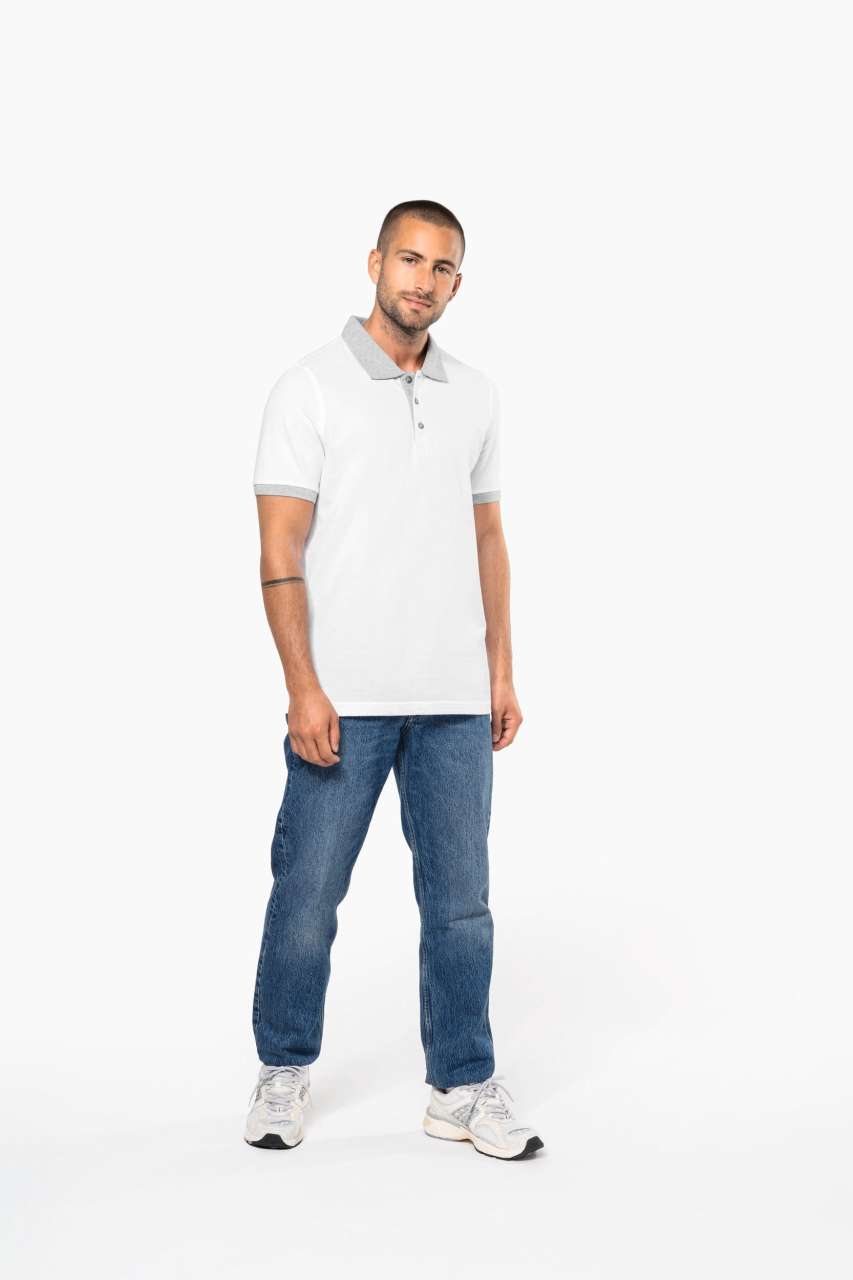 MEN'S TWO-TONE PIQUÉ POLO SHIRT - White/Oxford Grey - Additional