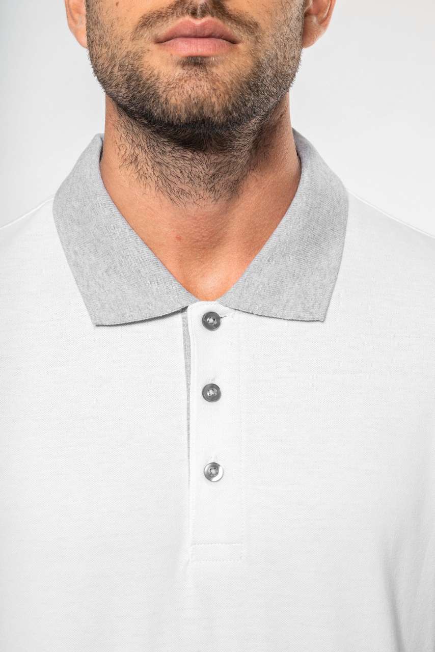MEN'S TWO-TONE PIQUÉ POLO SHIRT - White/Oxford Grey - Additional