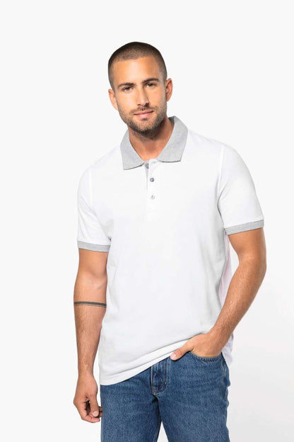 MEN'S TWO-TONE PIQUÉ POLO SHIRT - White/Oxford Grey - Additional
