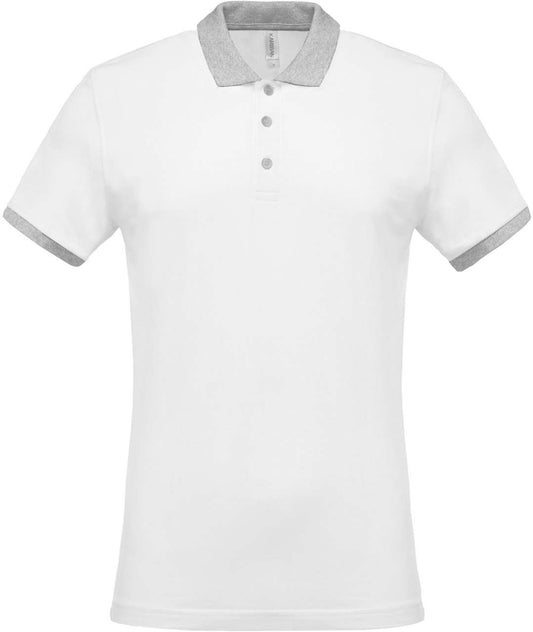 MEN'S TWO-TONE PIQUÉ POLO SHIRT - White/Oxford Grey - Main