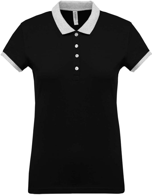 LADIES’ TWO-TONE PIQUÉ POLO SHIRT - Black/Oxford Grey - Main