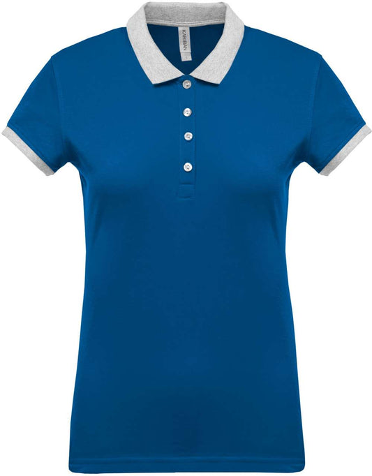 LADIES’ TWO-TONE PIQUÉ POLO SHIRT - Light Royal Blue/Oxford Grey - colorimageurl