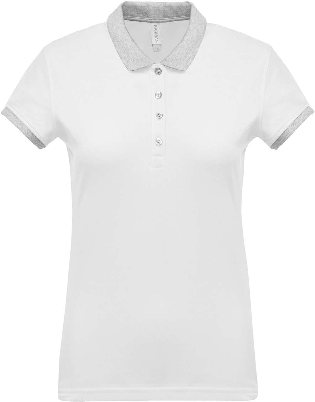 LADIES’ TWO-TONE PIQUÉ POLO SHIRT - White/Oxford Grey - colorimageurl