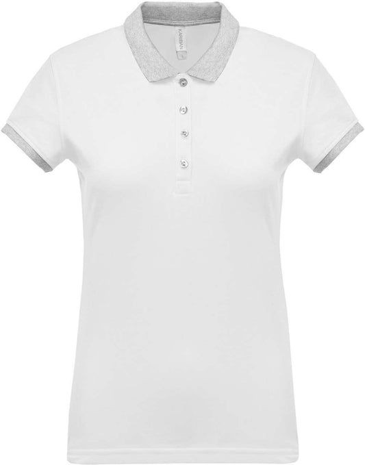 LADIES’ TWO-TONE PIQUÉ POLO SHIRT - White/Oxford Grey - colorimageurl