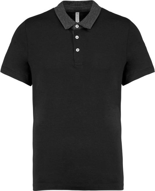 MEN'S TWO-TONE JERSEY POLO SHIRT - Black/Dark Grey Heather - Main