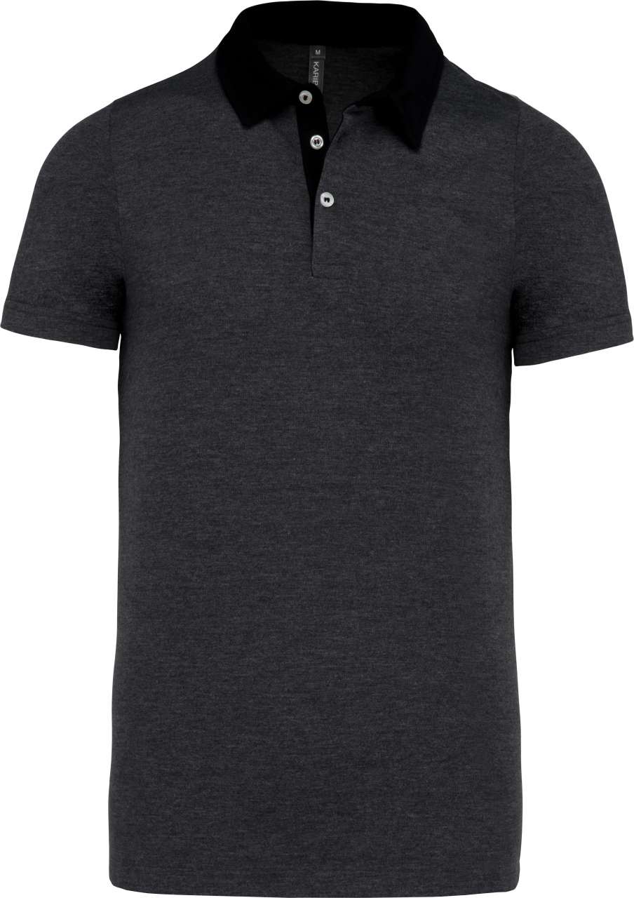 MEN'S TWO-TONE JERSEY POLO SHIRT - Dark Grey Heather/Black - colorimageurl