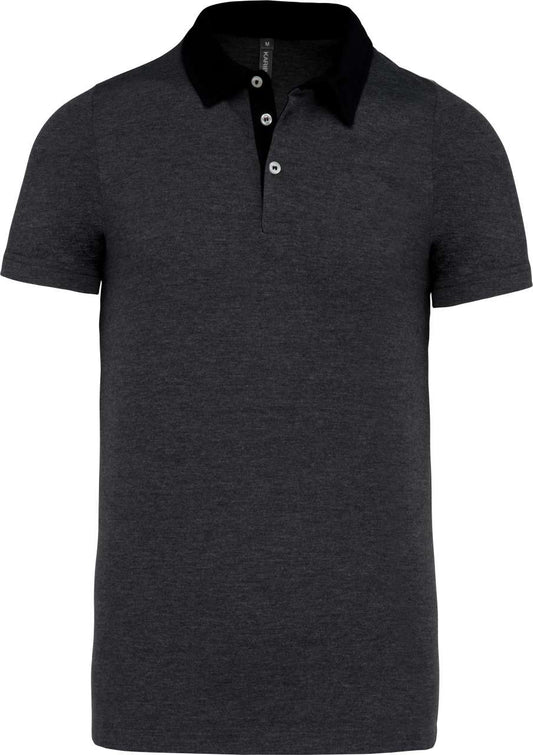 MEN'S TWO-TONE JERSEY POLO SHIRT - Dark Grey Heather/Black - colorimageurl