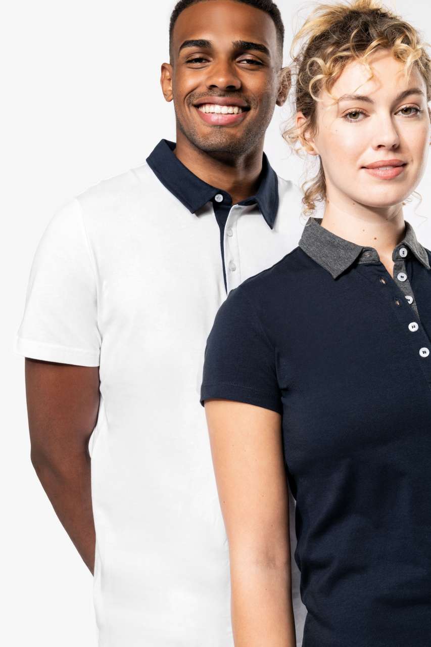 LADIES' TWO-TONE JERSEY POLO SHIRT - Black/Dark Grey Heather - Additional