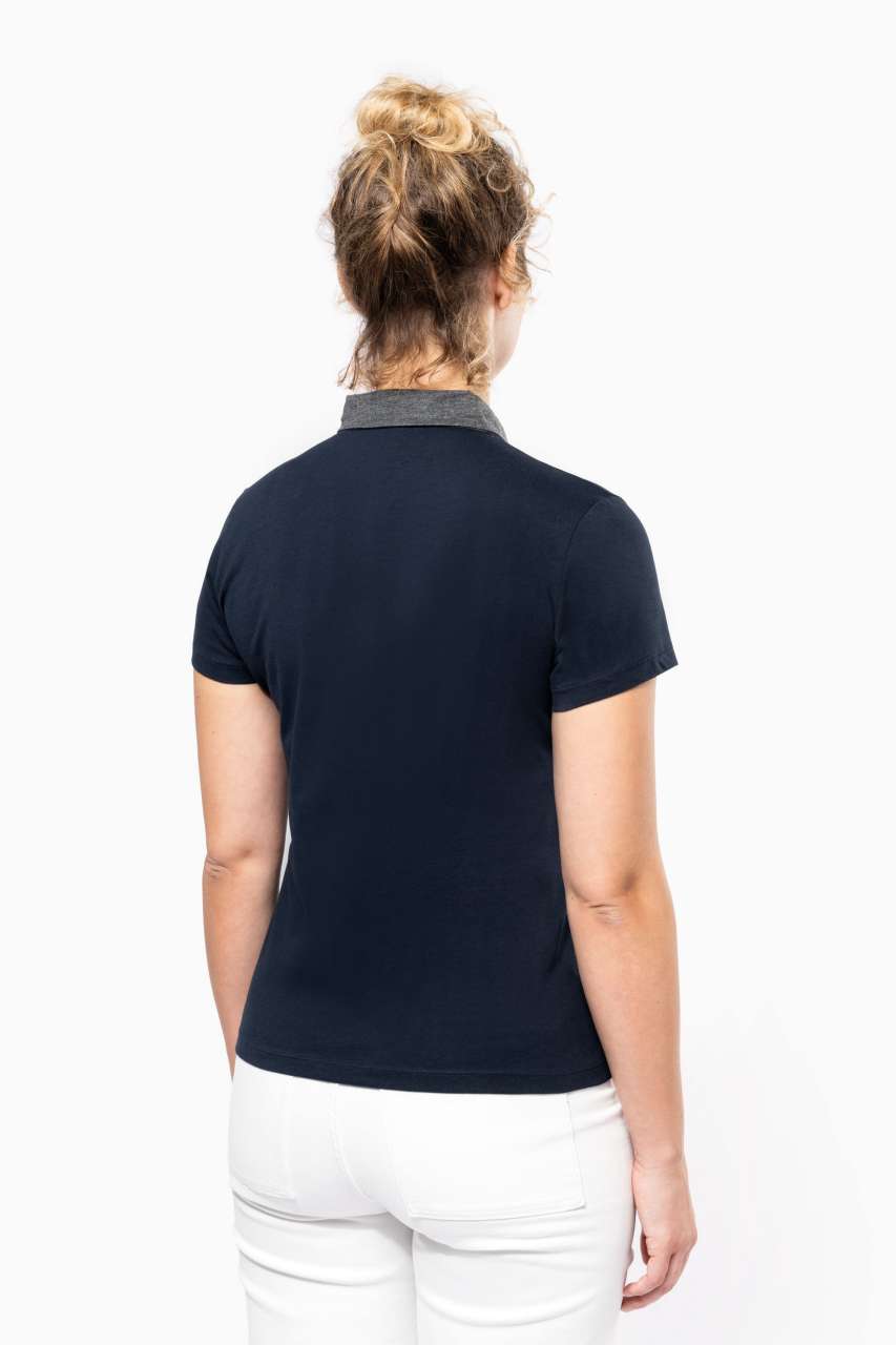 LADIES' TWO-TONE JERSEY POLO SHIRT - Black/Dark Grey Heather - Additional