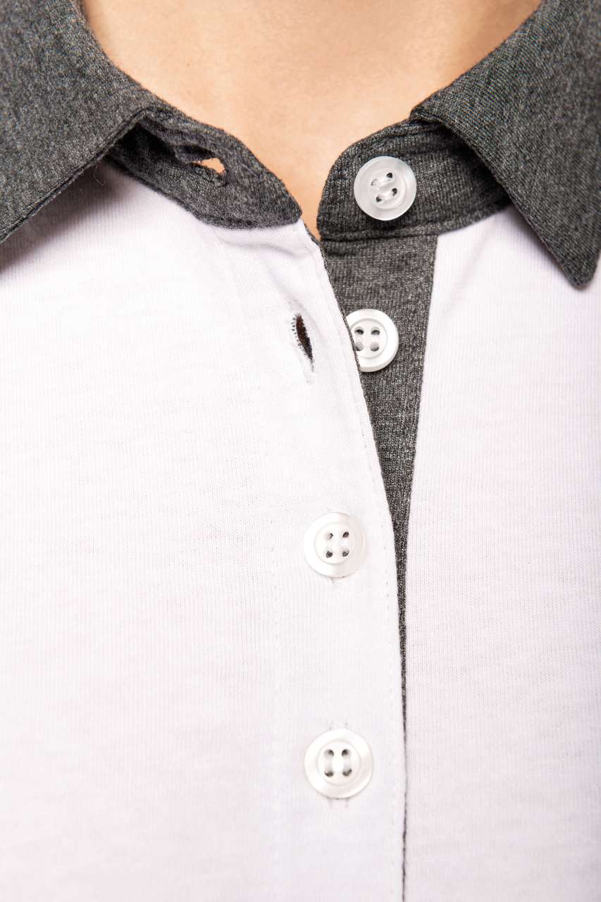 LADIES' TWO-TONE JERSEY POLO SHIRT - Black/Dark Grey Heather - Additional