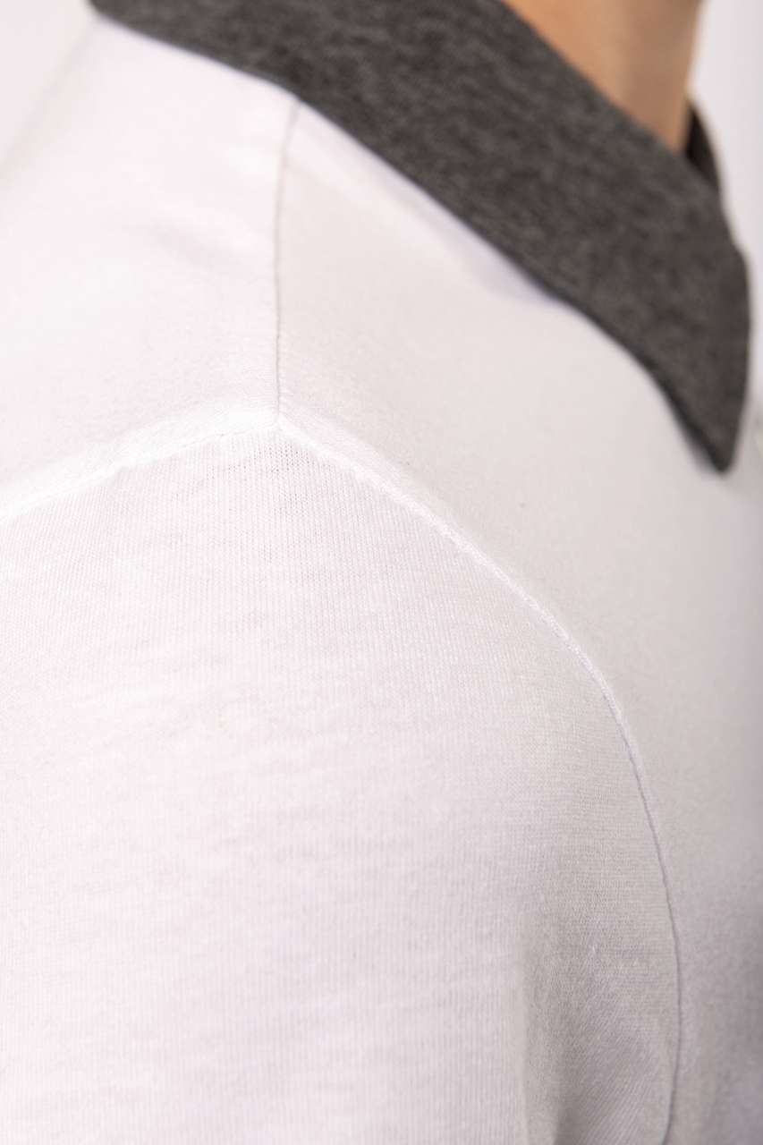 LADIES' TWO-TONE JERSEY POLO SHIRT - Black/Dark Grey Heather - Additional