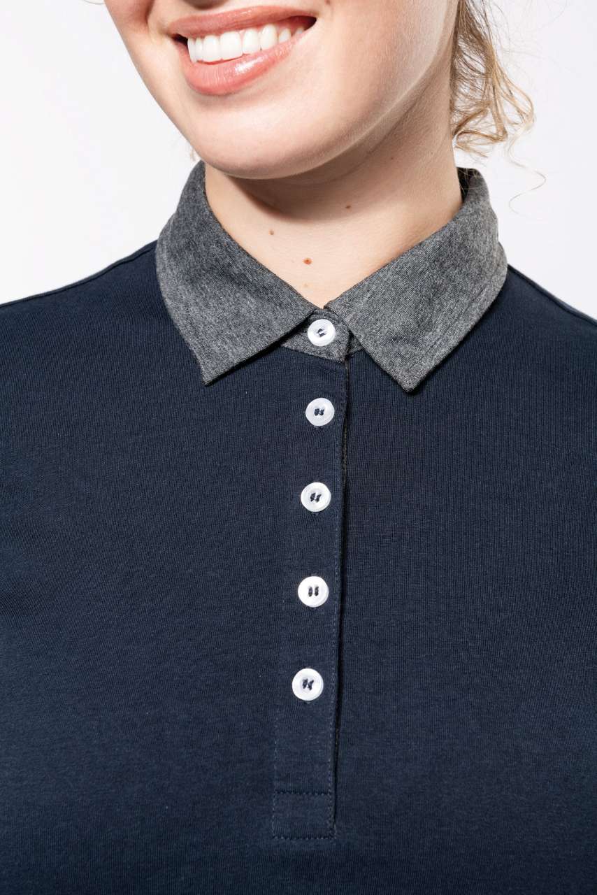 LADIES' TWO-TONE JERSEY POLO SHIRT - Black/Dark Grey Heather - Additional