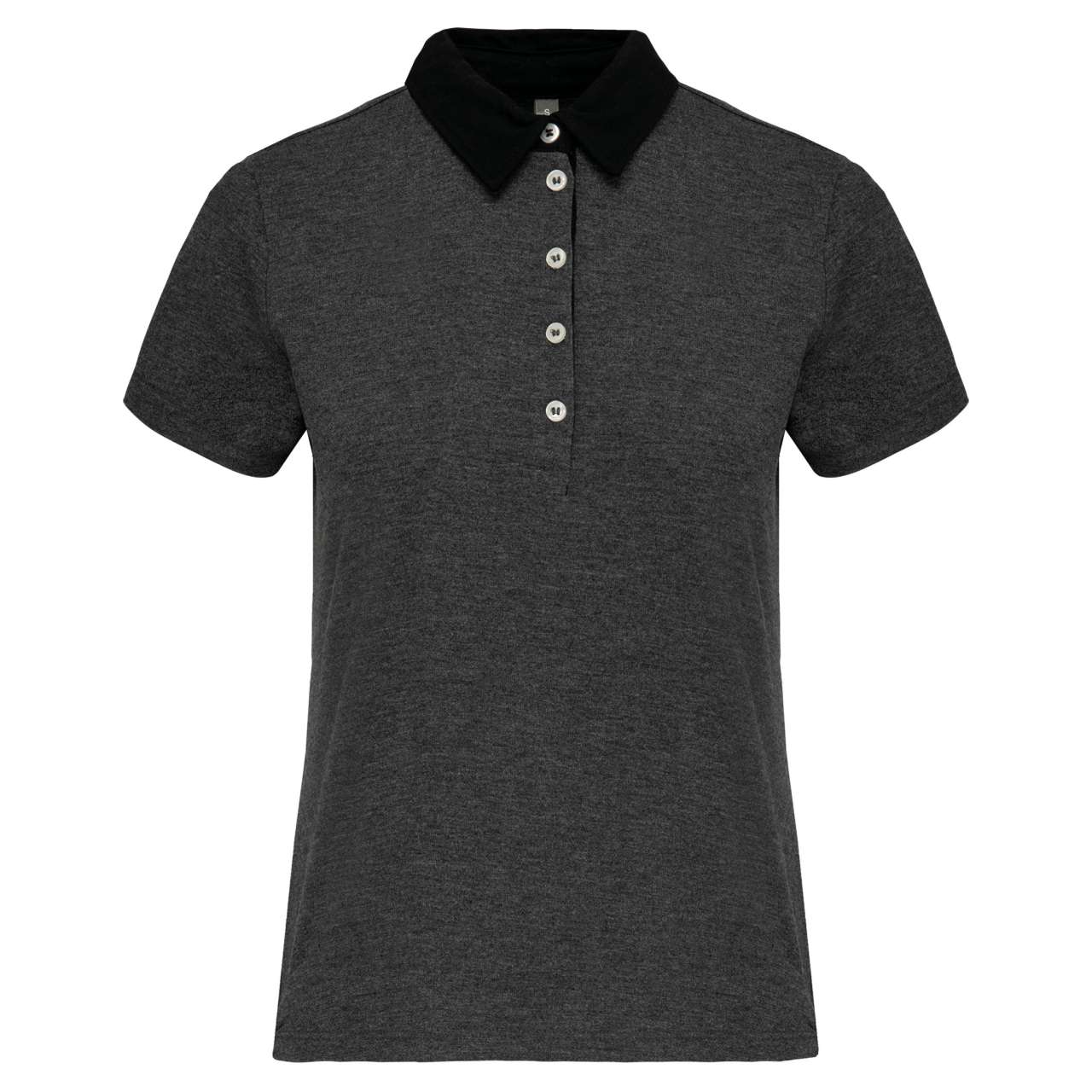 LADIES' TWO-TONE JERSEY POLO SHIRT - Dark Grey Heather/Black - colorimageurl
