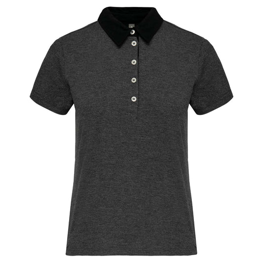 LADIES' TWO-TONE JERSEY POLO SHIRT - Dark Grey Heather/Black - colorimageurl