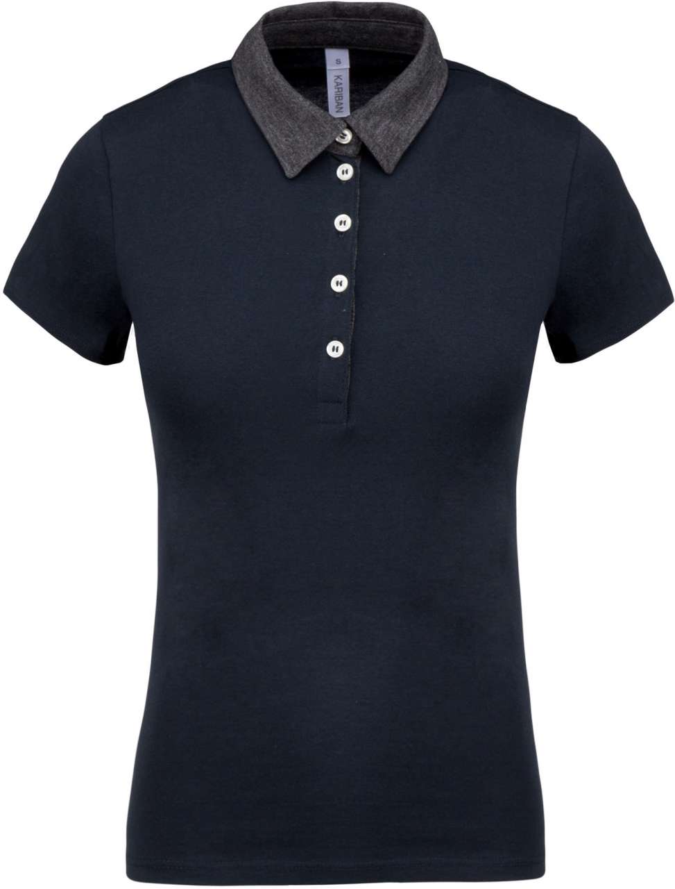 LADIES' TWO-TONE JERSEY POLO SHIRT - Navy/Dark Grey Heather - colorimageurl